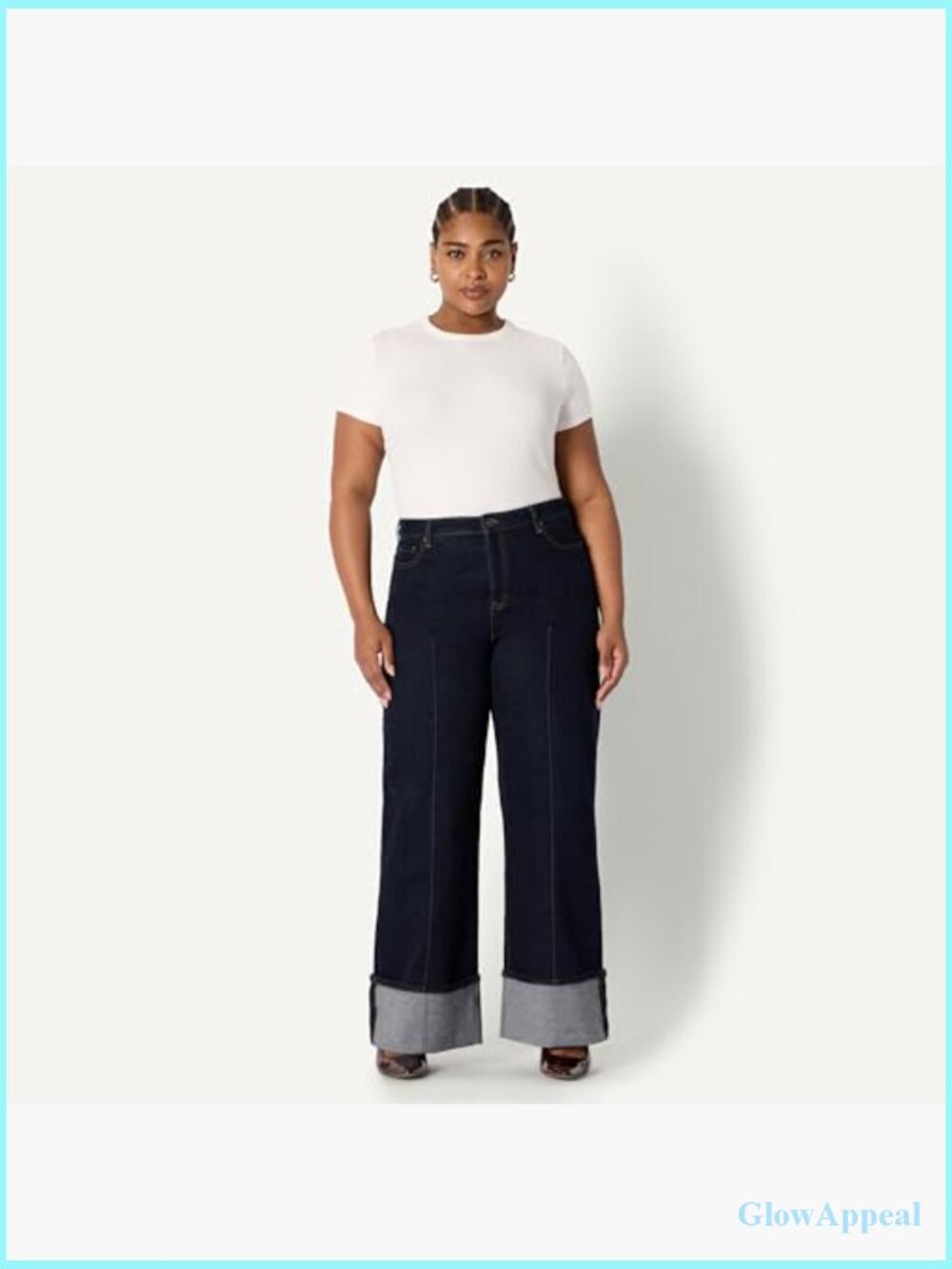 High-Rise Wide Leg Cuffed Jean - Low Stretch Denim - Picture 3 of 7